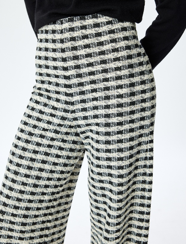 Ekose Yüksek Bel Geniş Paça Pantolon_4