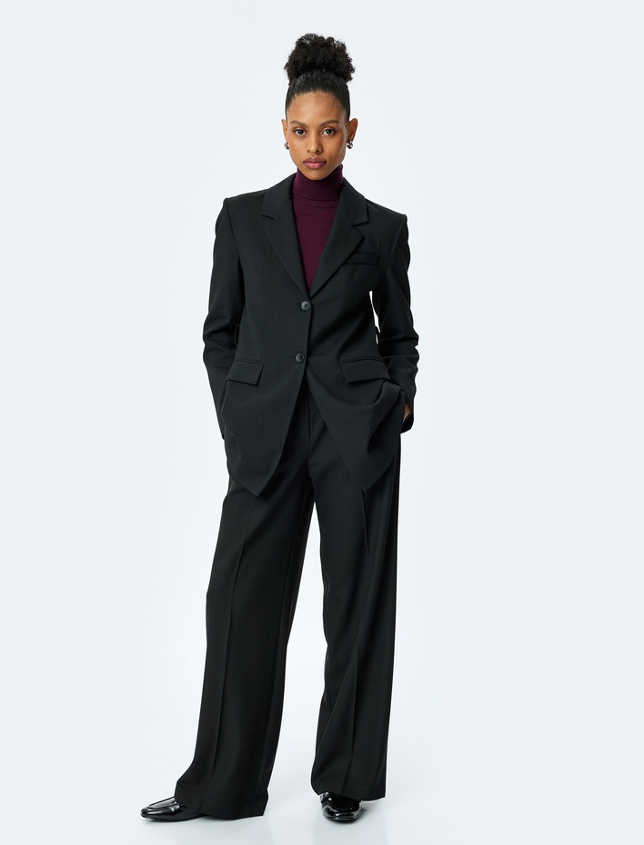  Cepli Bağlama Detaylı Nervürlü Geniş Paça Kumaş Pantolon