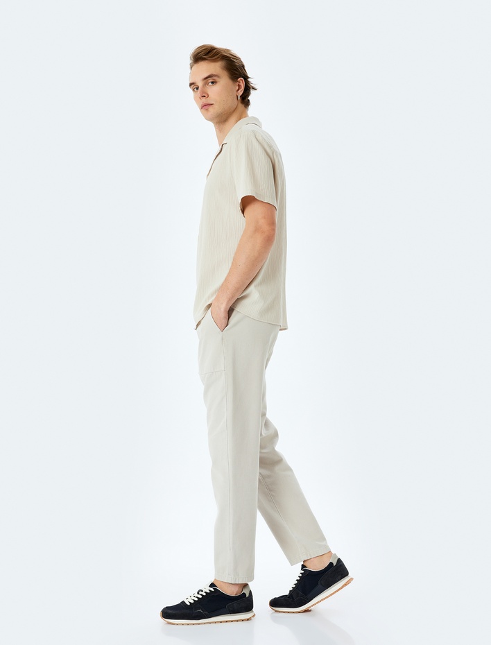  Beli Bağcıklı Cep Detaylı Pamuklu Chino Pantolon