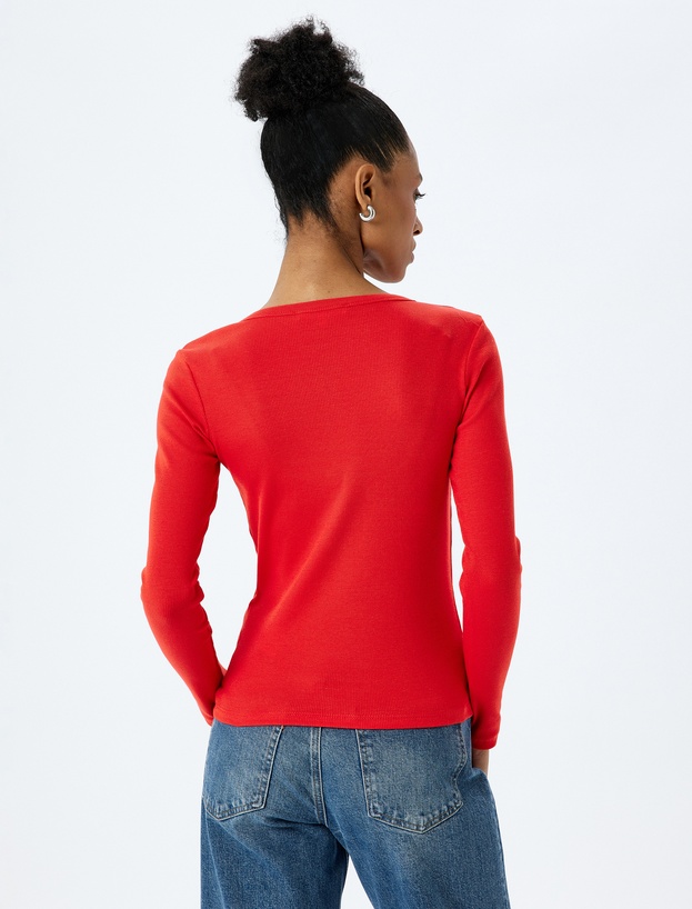 Pamuklu Uzun Kollu U Yaka Slim Fit Fitilli Tişört_3