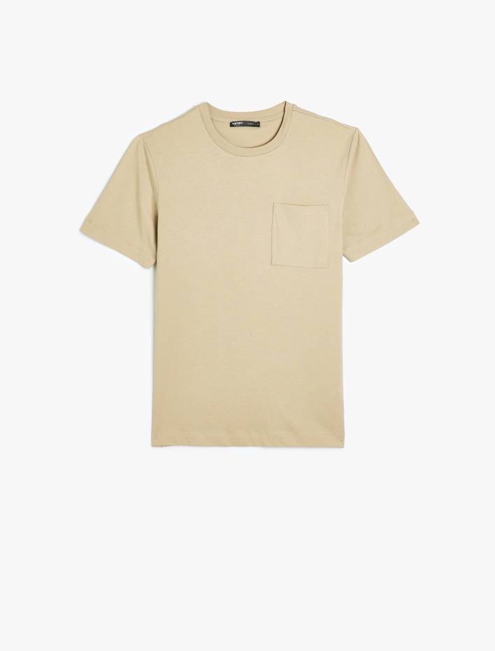  Cep Detaylı Kısa Kollu Bisiklet Yaka Pamuklu Slim Fit Basic Tişört