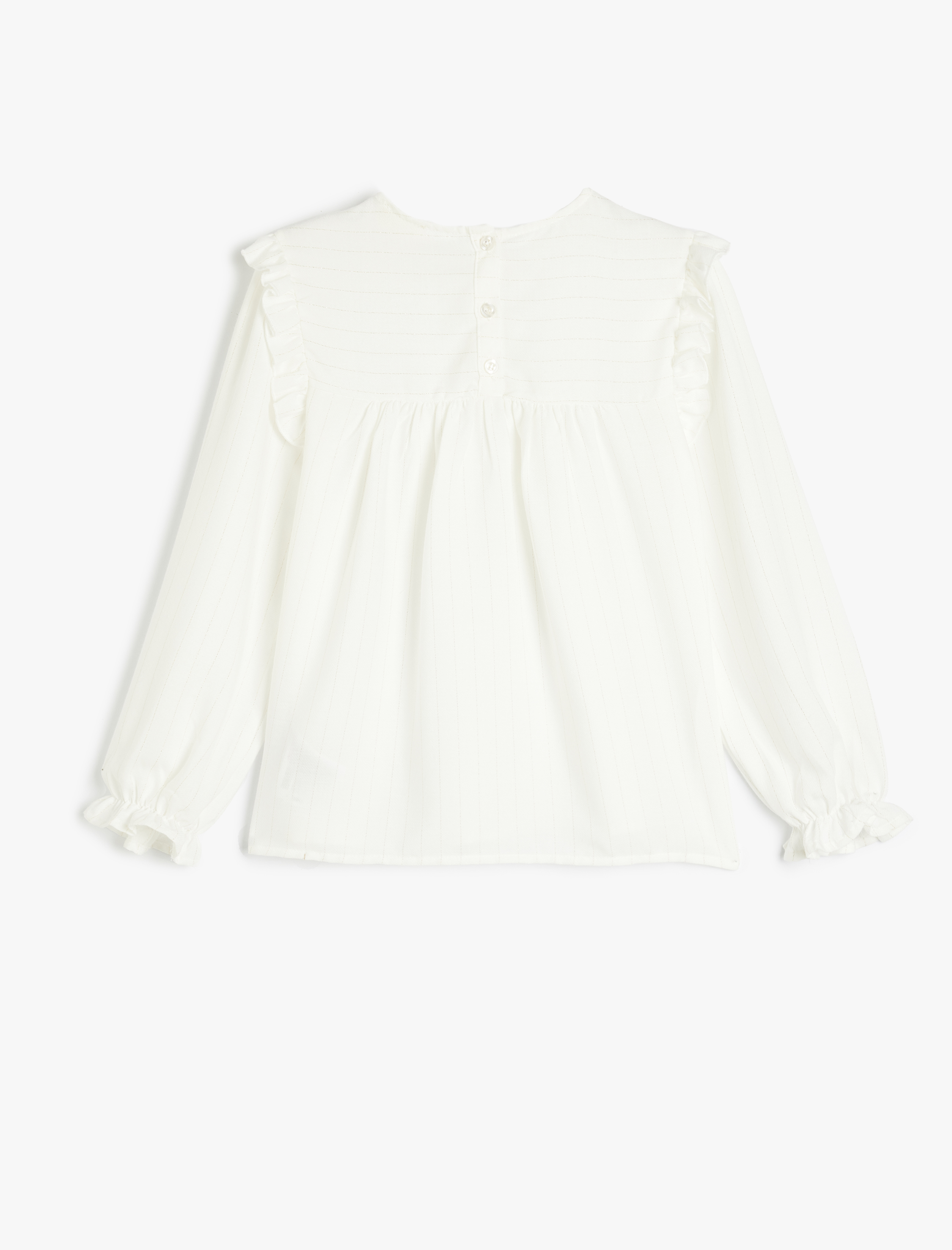  Kız Çocuk Fırfır Detaylı Yuvarlak Yaka Uzun Kollu Viskon Bluz