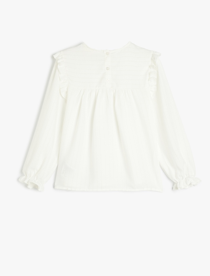 Kız Çocuk Fırfır Detaylı Yuvarlak Yaka Uzun Kollu Viskon Bluz