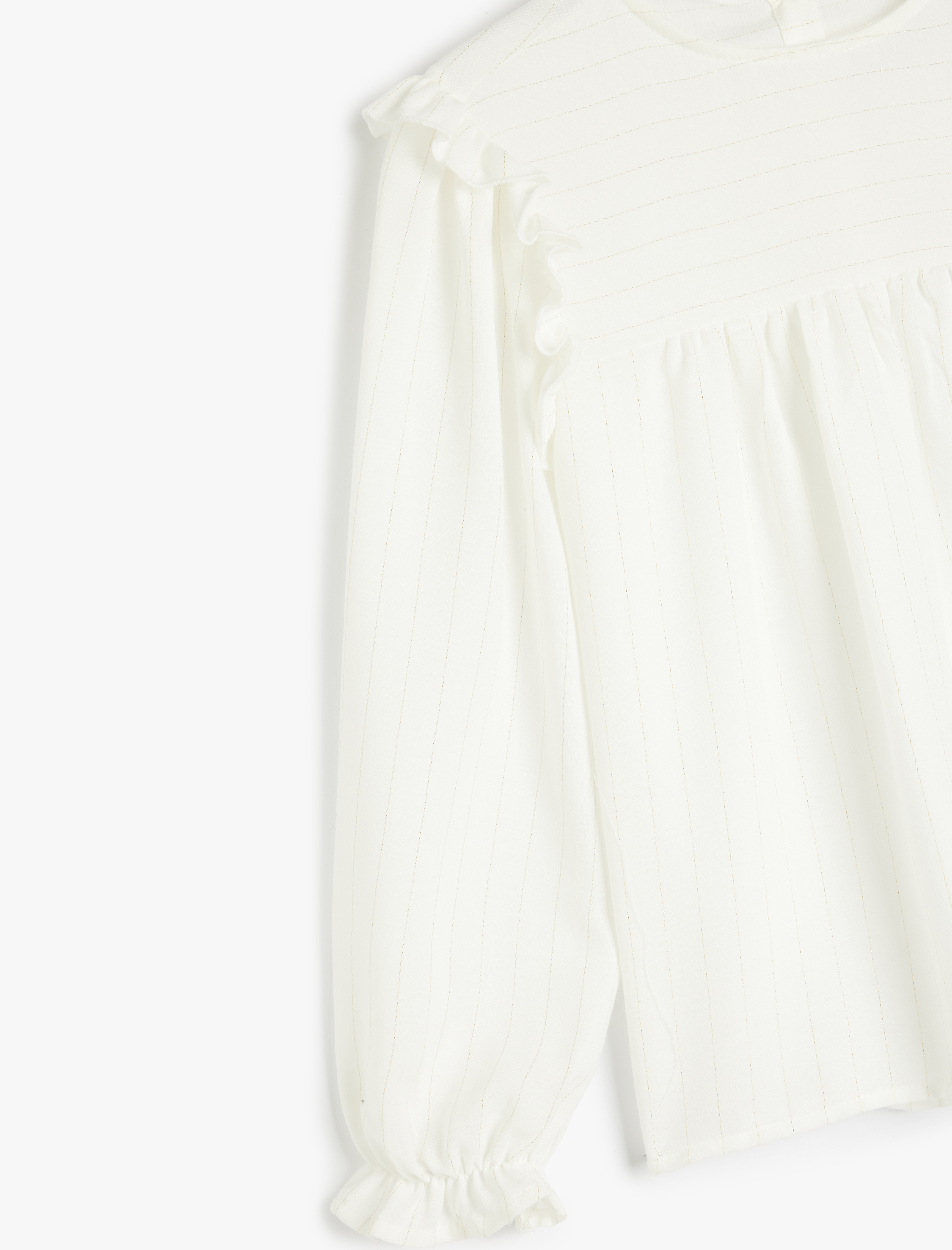  Kız Çocuk Fırfır Detaylı Yuvarlak Yaka Uzun Kollu Viskon Bluz