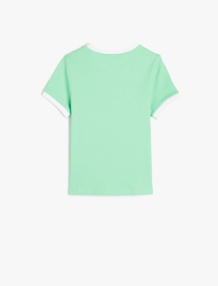 Kız Çocuk Bisiklet Yaka Kısa Kollu Slogan Baskılı Pamuklu Tişört