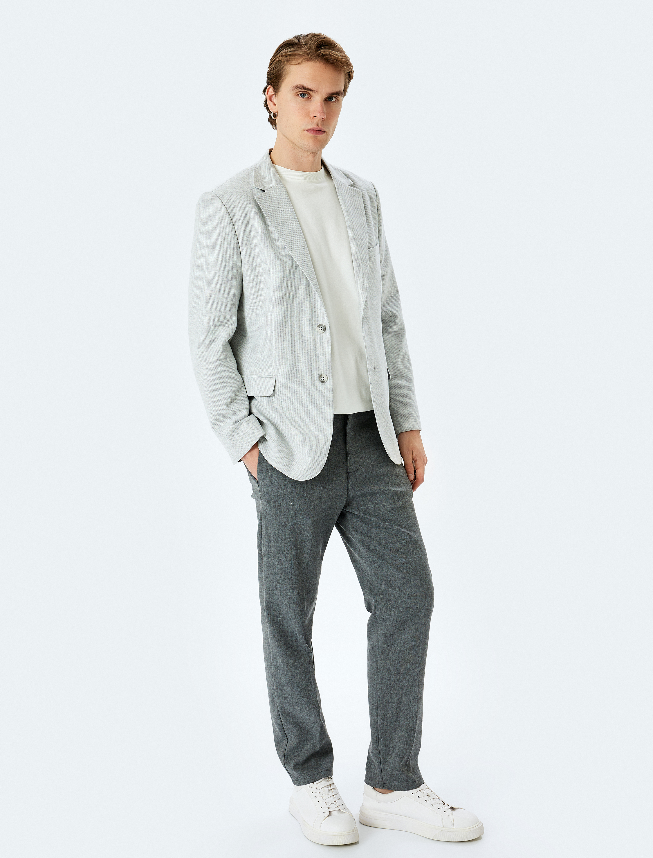 Koton Erkek Slim Fit Pamuk Karışımlı Cep Detaylı Mono Yaka Blazer Ceket -1