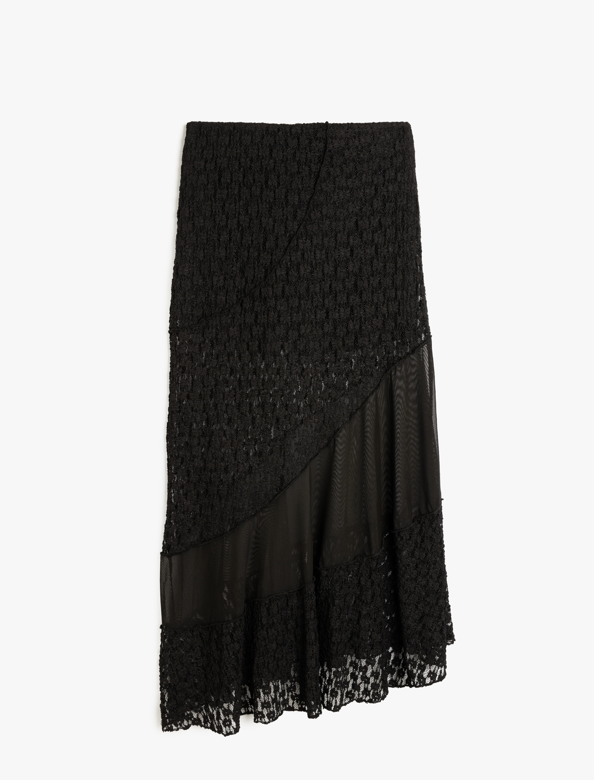   Koton X Zeynep Bastık -  Leopar Desenli Midi Boy Asimetrik Transparan Dantel Etek