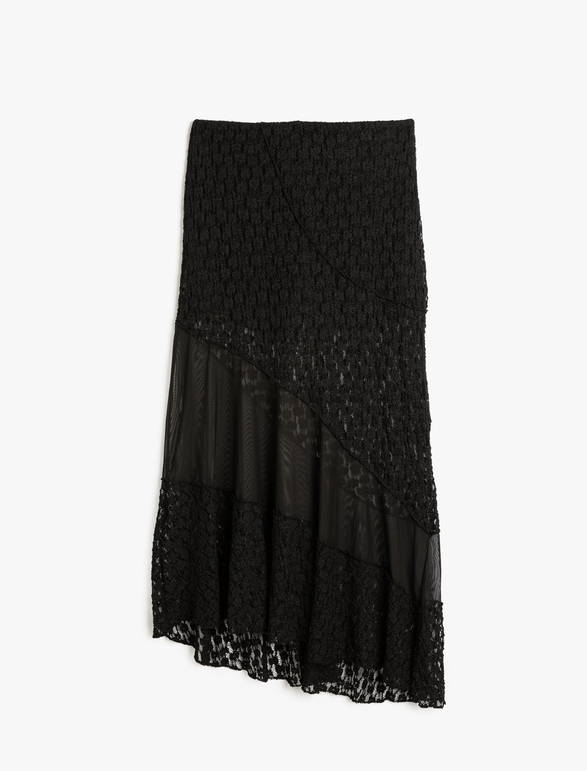   Koton X Zeynep Bastık -  Leopar Desenli Midi Boy Asimetrik Transparan Dantel Etek