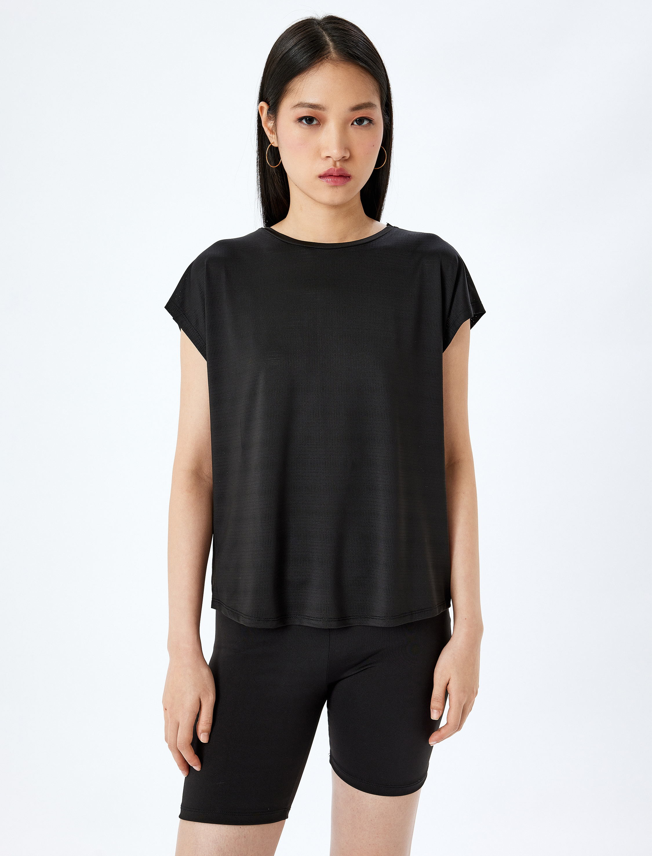   Bisiklet Yaka Kısa Kollu Oversize Spor Tişört