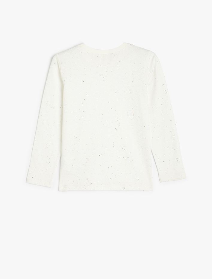 Kız Çocuk Sim Detaylı Pamuklu Uzun Kollu Bisiklet Yaka Basic Tişört