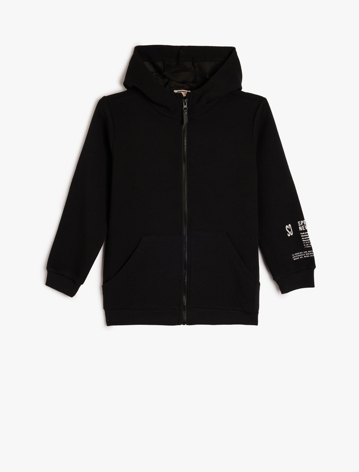 Erkek Çocuk Uzun Kollu Kapşonlu Fermuarlı Sweatshirt