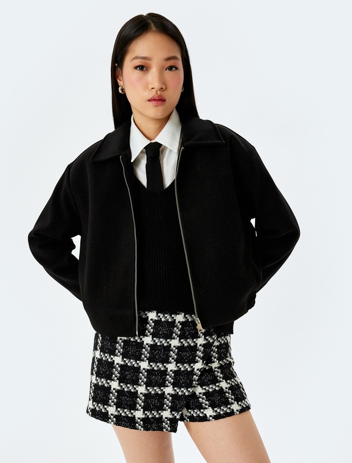  Fermuarlı Cep Detaylı Klasik Yaka Ceket