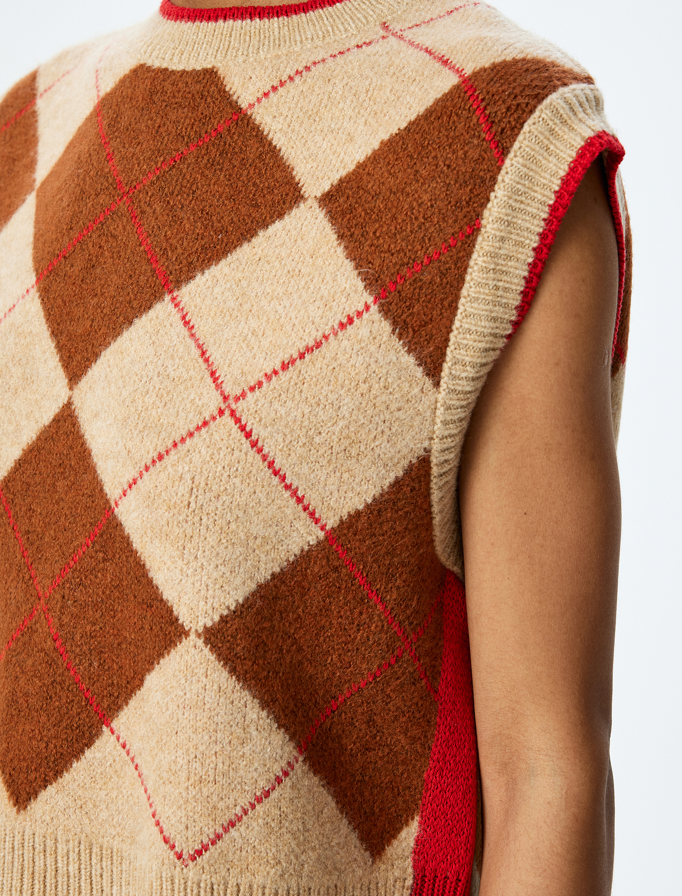   Bisiklet Yaka Baklava Desenli Kolsuz Triko Süveter