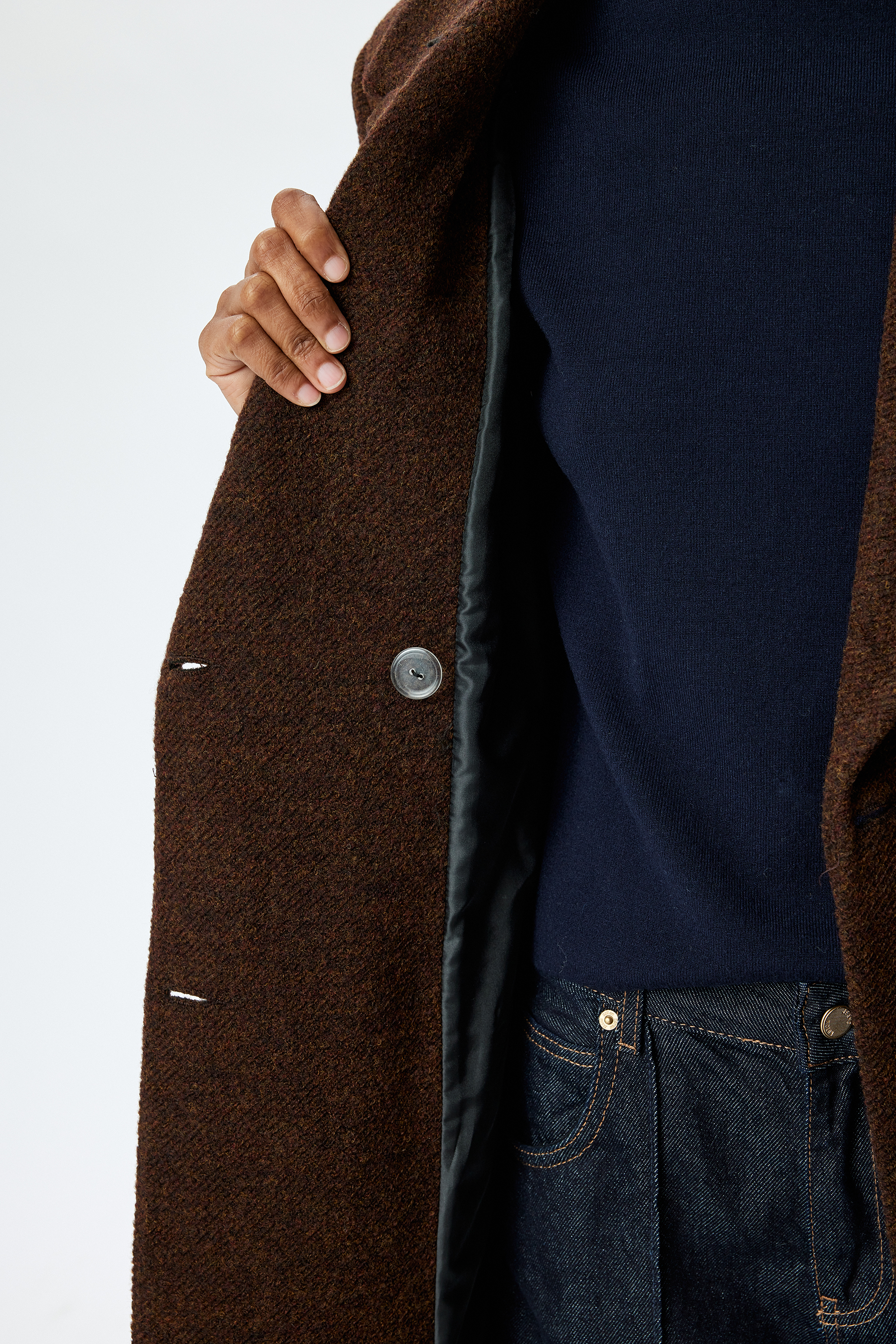   Cepli Kemerli Düğmeli Uzun Kruvaze Kaban