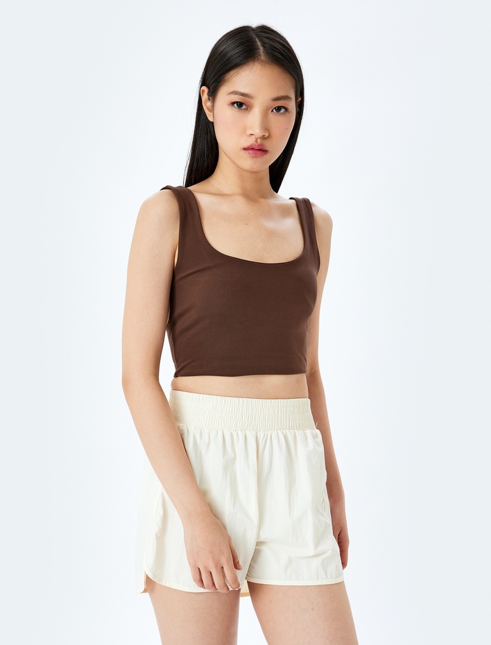  Sporcu Sütyeni U Yaka Yumuşak Tuşe Kaplı Kolsuz İnterlok