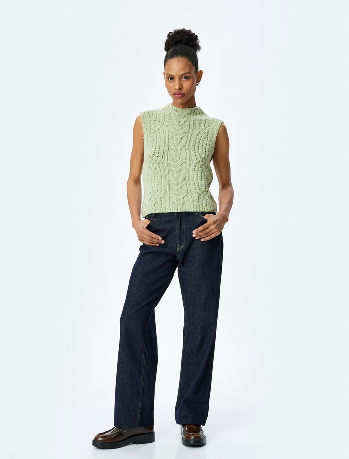  Kolsuz Bisiklet Yaka Dokulu Triko Süveter