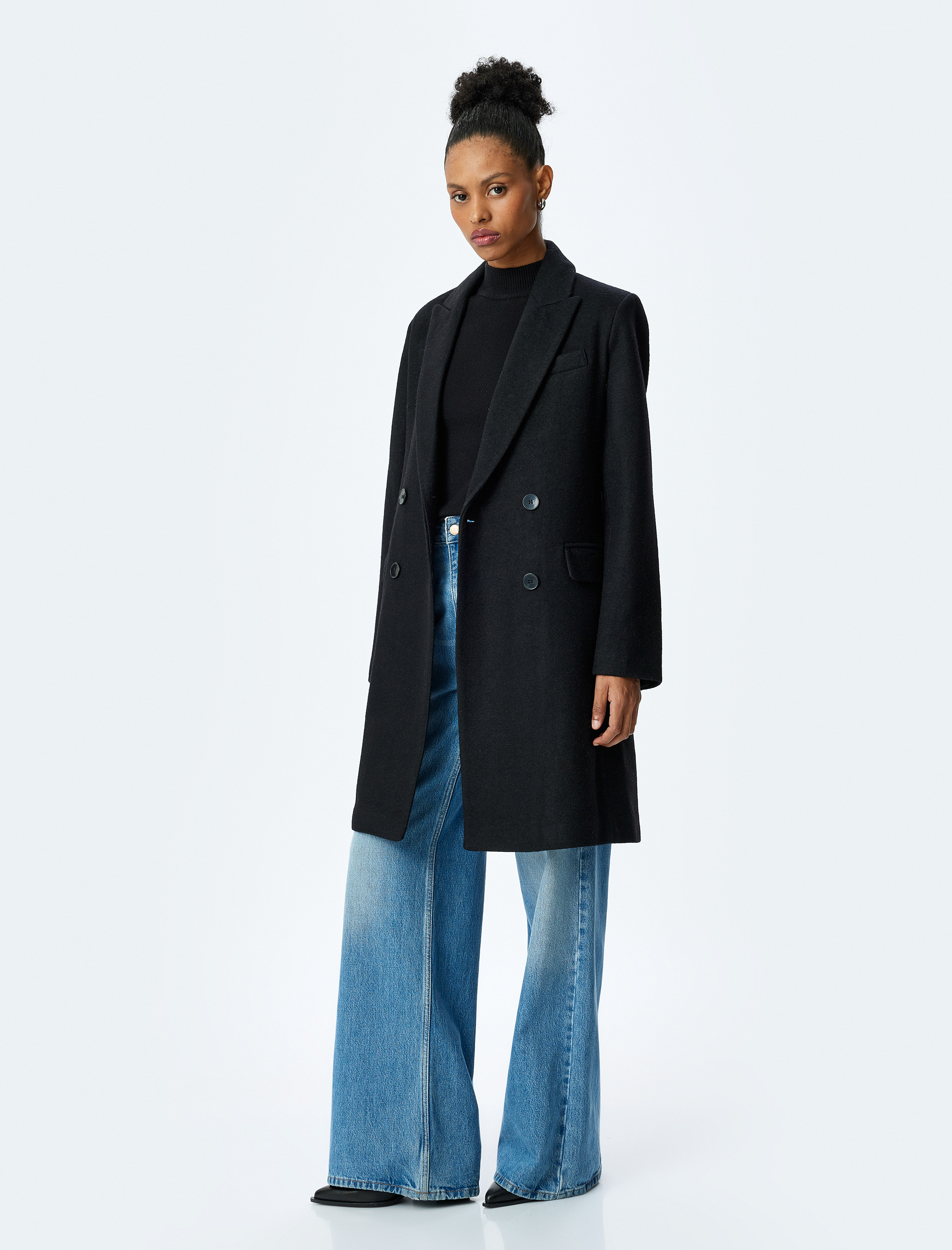   Kruvaze Yaka Uzun Kollu Uzun Kaban