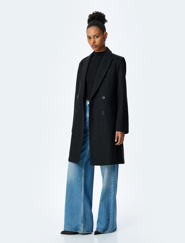  Kruvaze Yaka Uzun Kollu Uzun Kaban