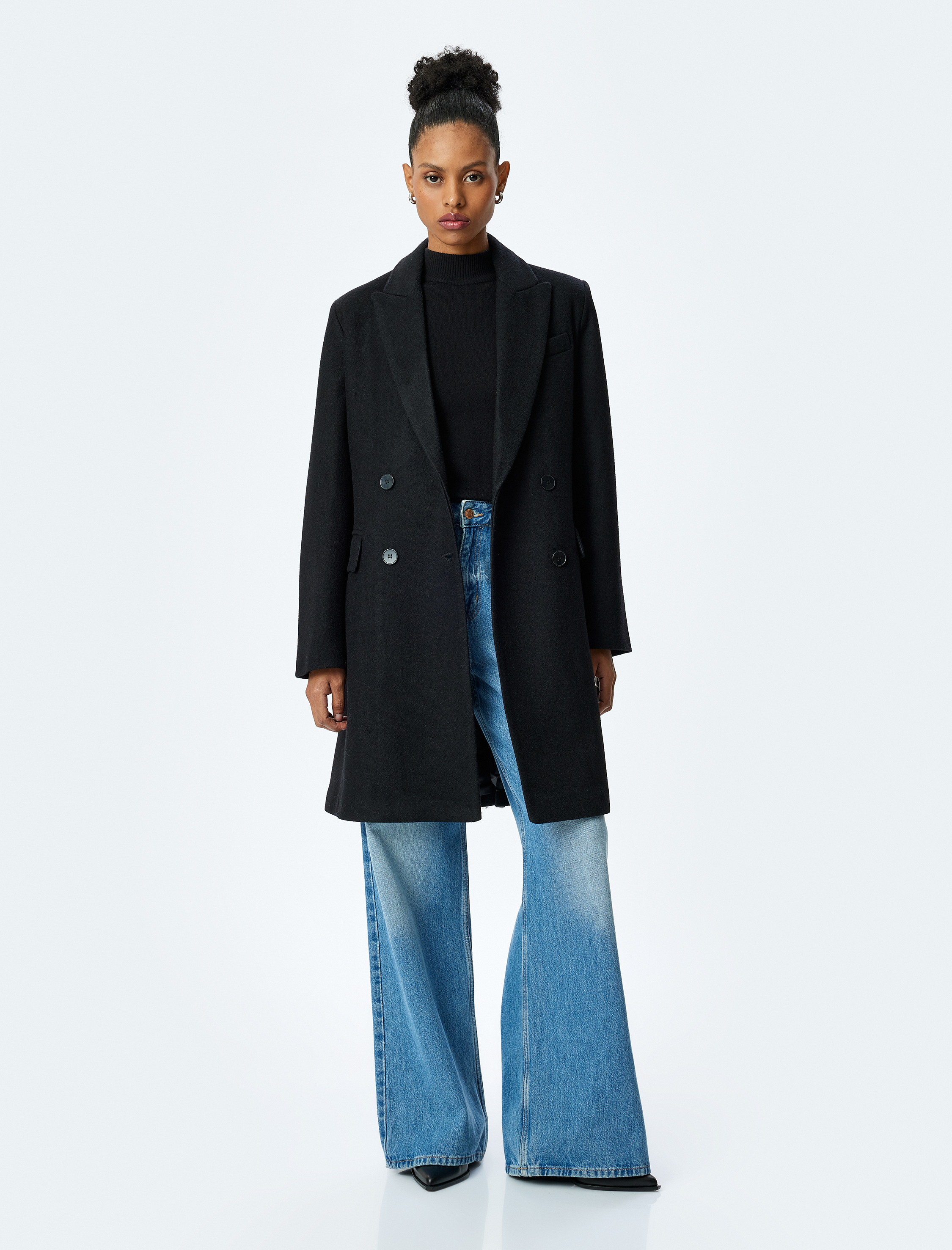   Kruvaze Yaka Uzun Kollu Uzun Kaban