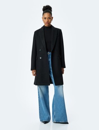 Kruvaze Yaka Uzun Kollu Uzun Kaban