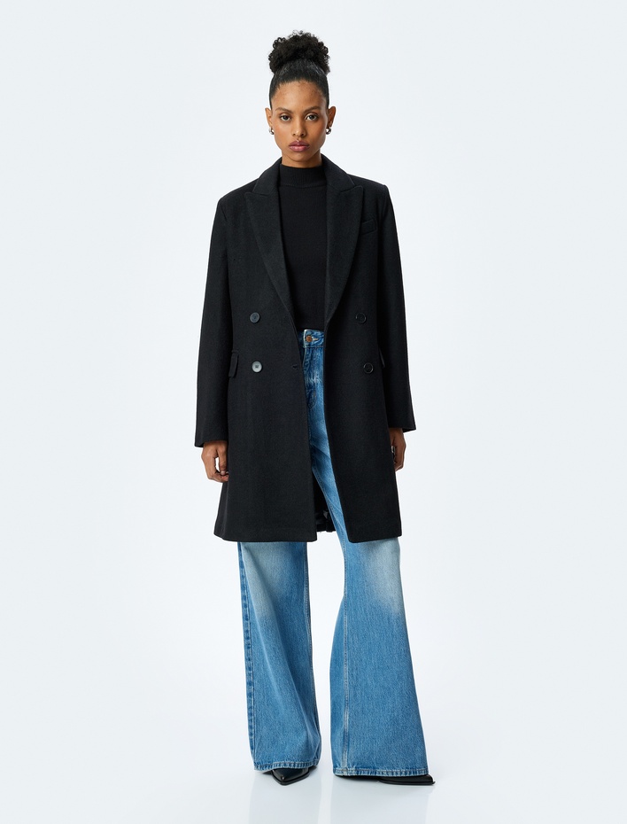  Kruvaze Yaka Uzun Kollu Uzun Kaban