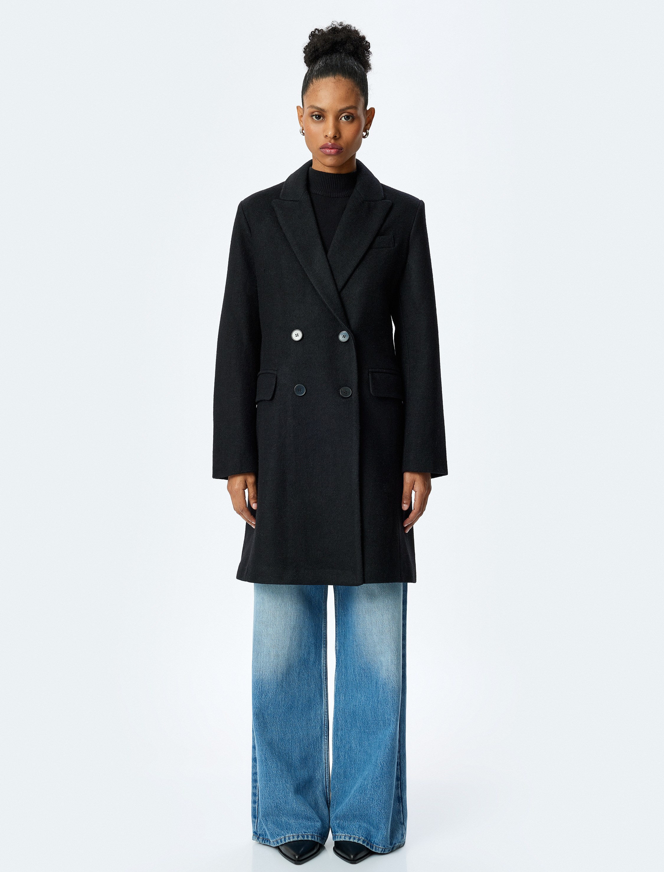   Kruvaze Yaka Uzun Kollu Uzun Kaban