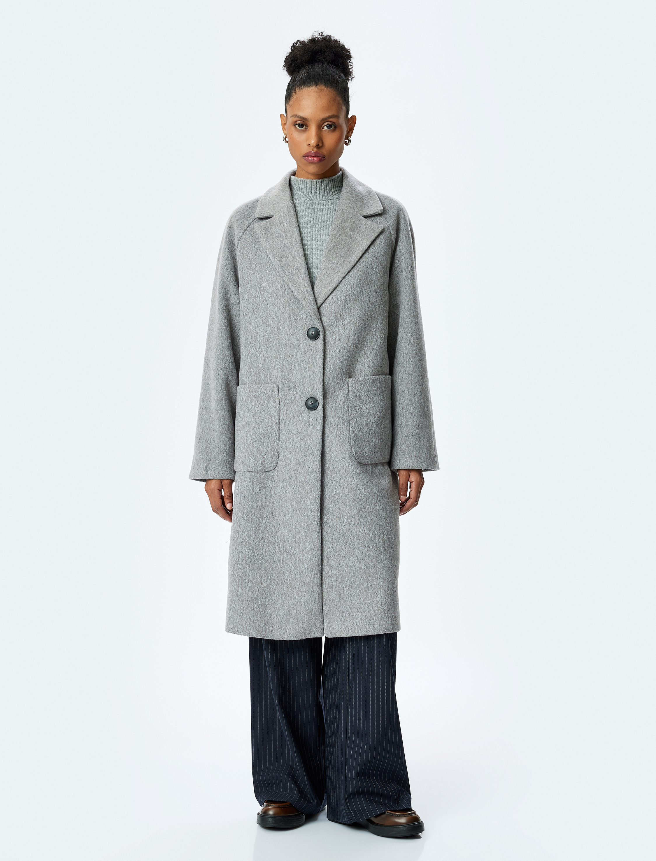   Cep Detaylı Kruvaze Yaka Uzun Kaban