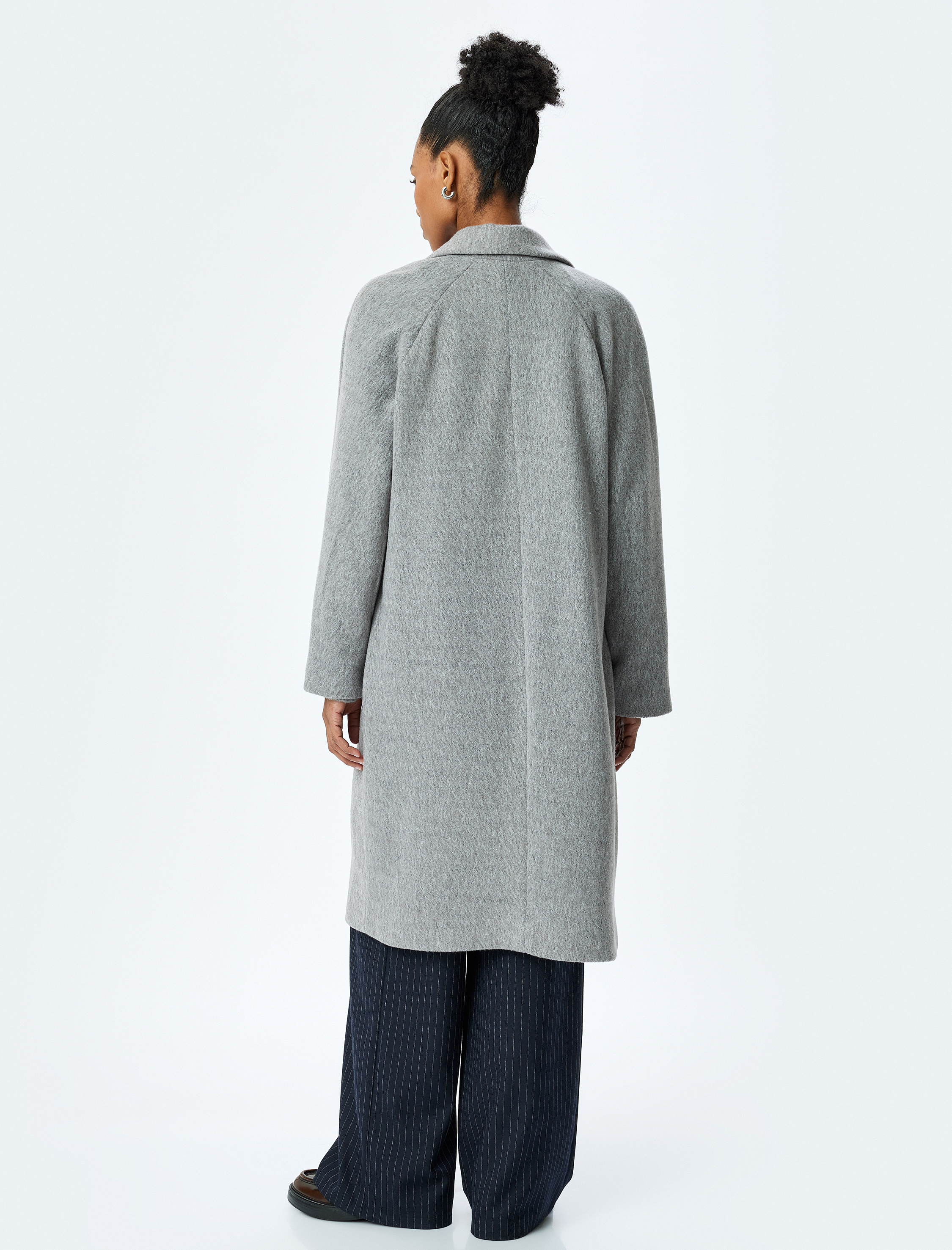   Cep Detaylı Kruvaze Yaka Uzun Kaban