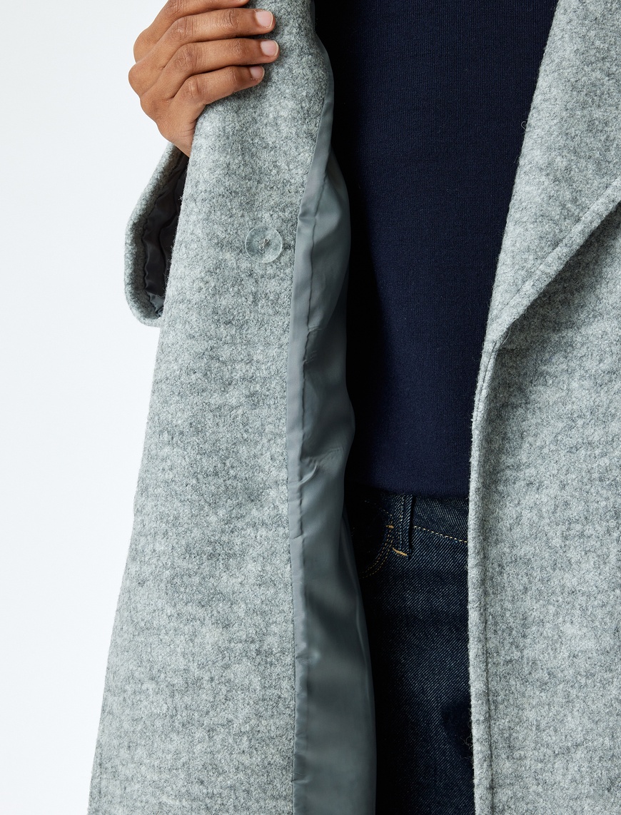  Cepli Düğmeli Kruvaze Oversize Kaşe Kaban