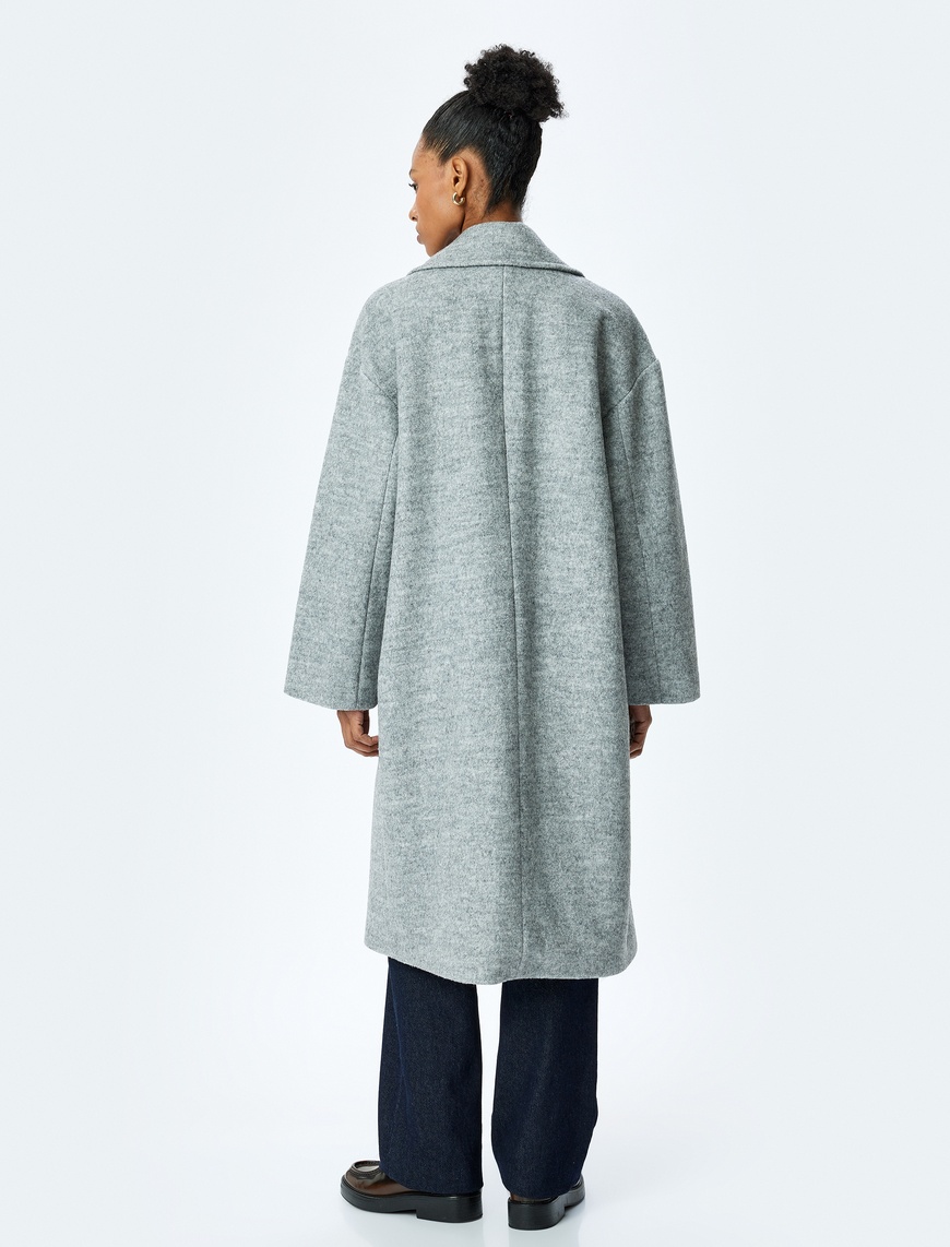  Cepli Düğmeli Kruvaze Oversize Kaşe Kaban