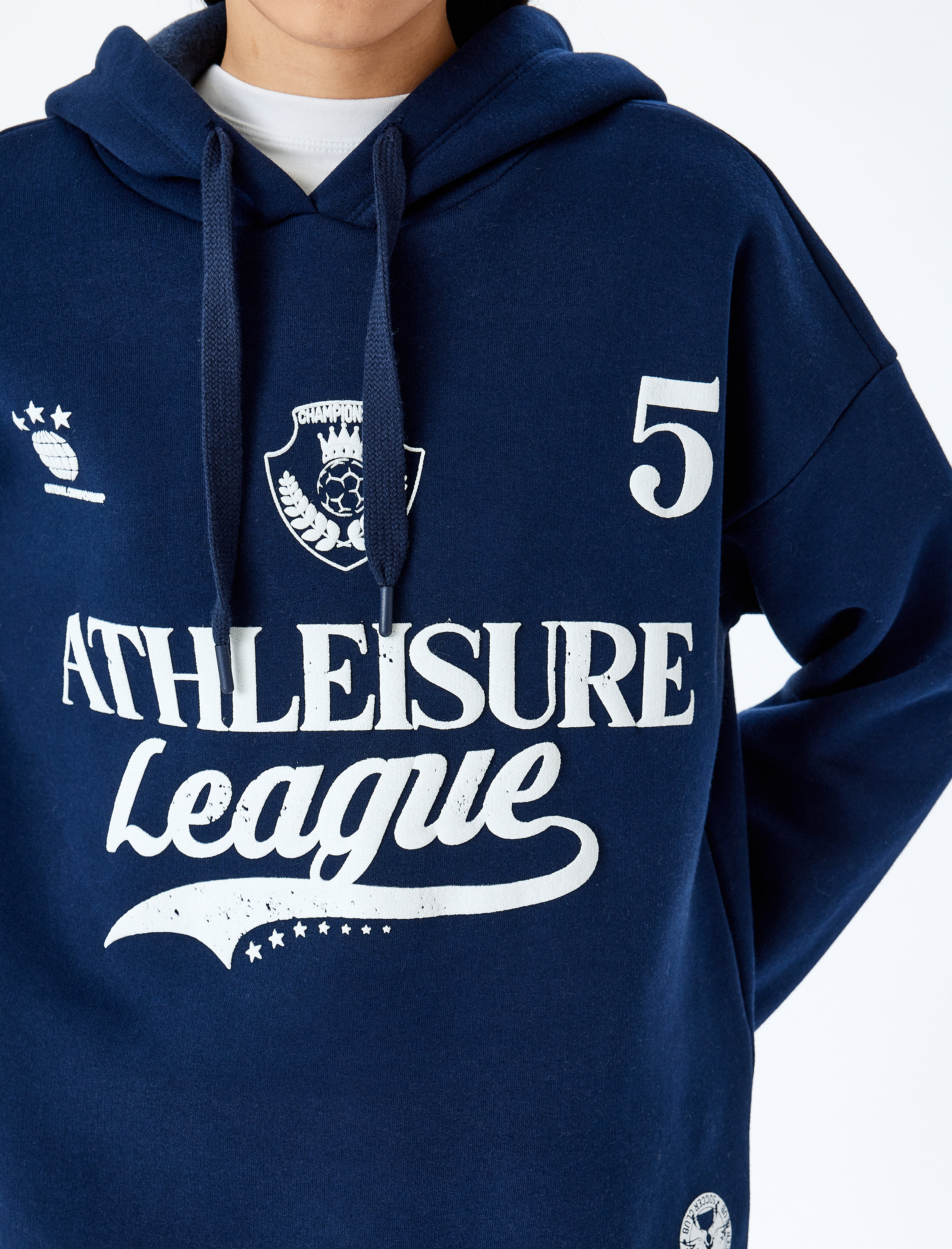   Şardonlu Kapüşonlu Kolej Baskılı Oversize Sweatshirt