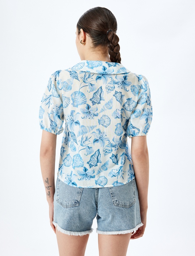 Balon Kol Çiçekli Düğmeli Crop Oversize Gömlek_3