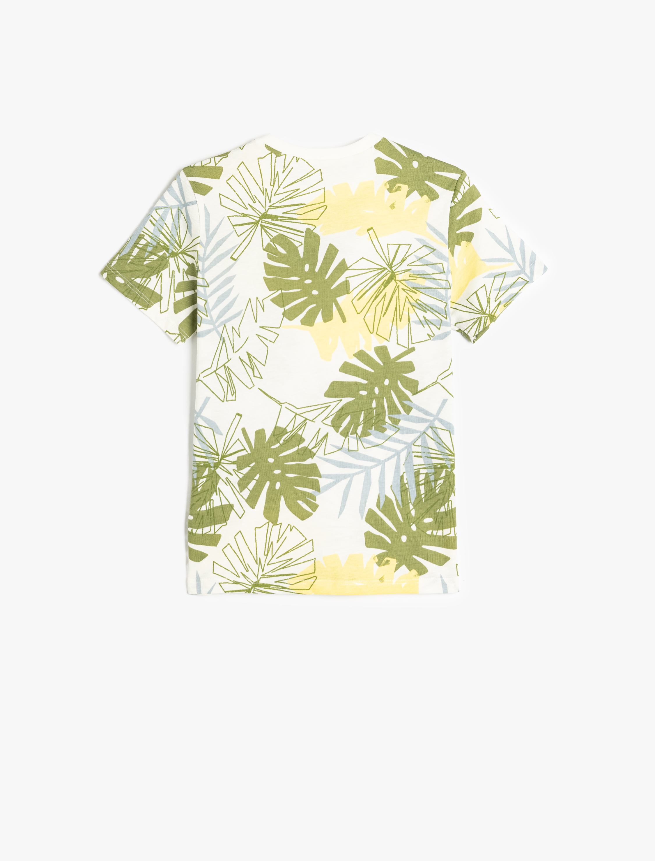  Erkek Çocuk Yaprak Baskılı Pamuklu Kısa Kollu Bisiklet Yaka Tişört