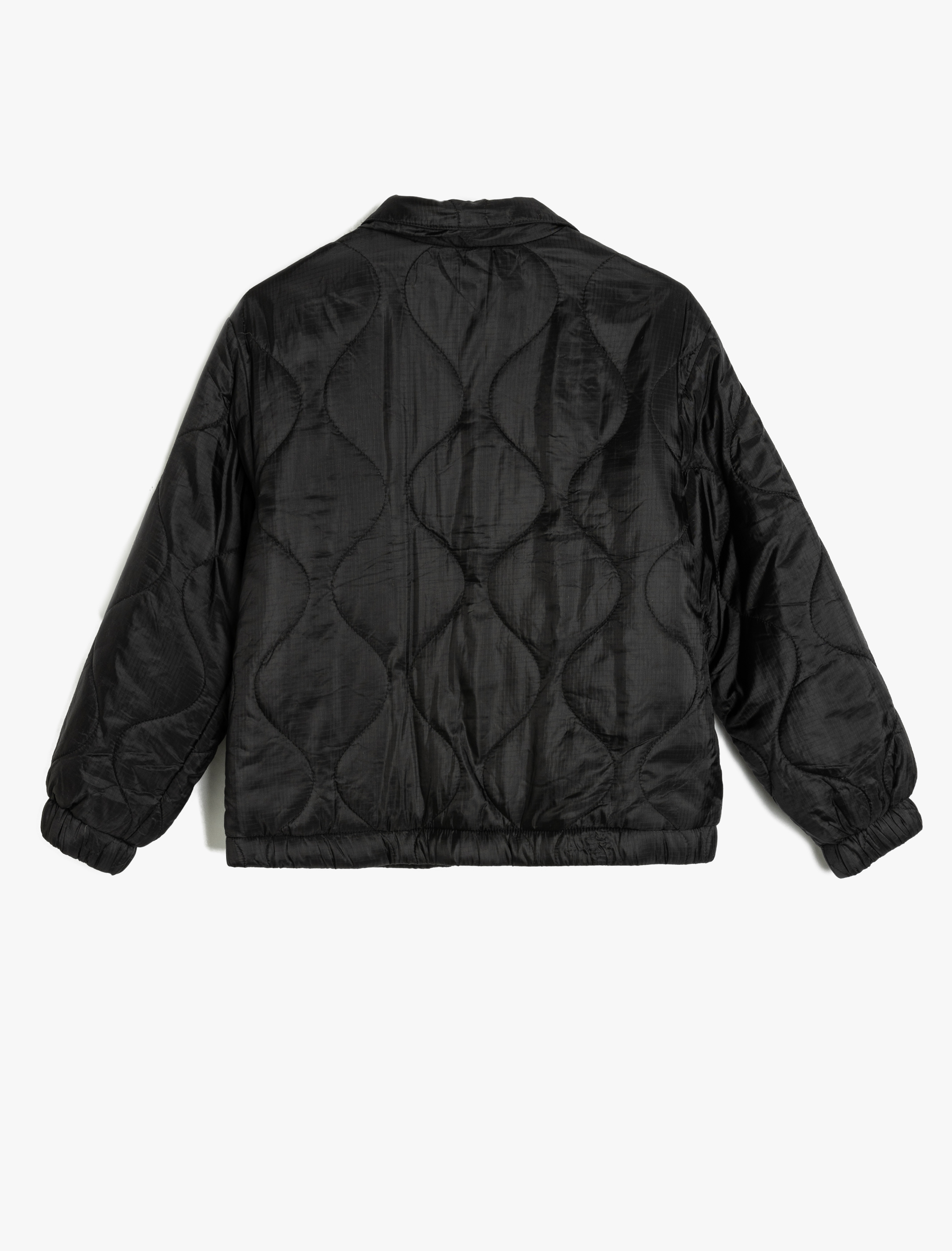  Kız Çocuk Uzun Kollu Polo Yaka Crop Kapitone Mont