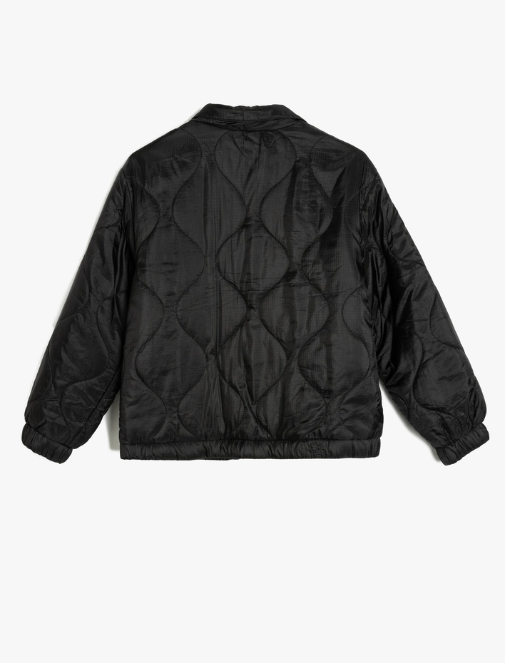 Kız Çocuk Uzun Kollu Polo Yaka Crop Kapitone Mont