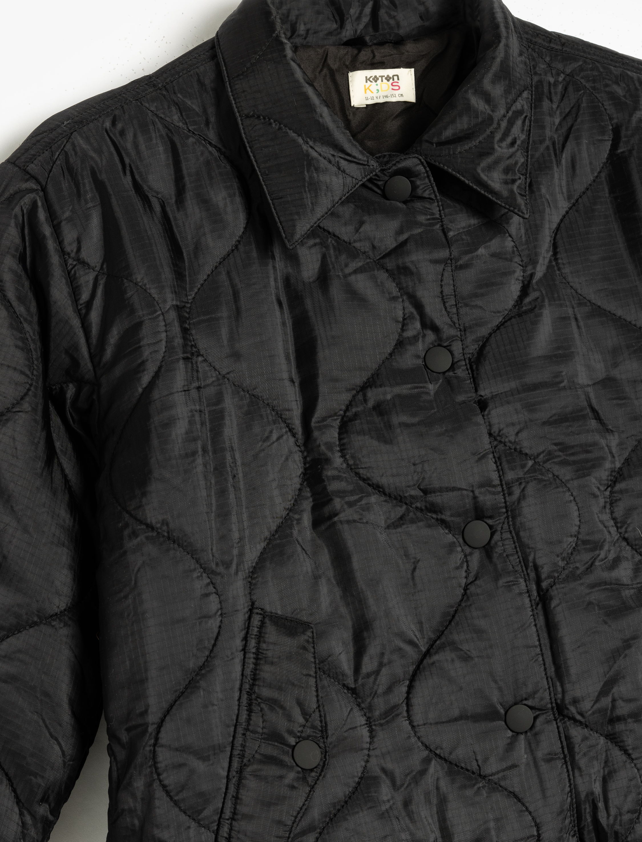  Kız Çocuk Uzun Kollu Polo Yaka Crop Kapitone Mont