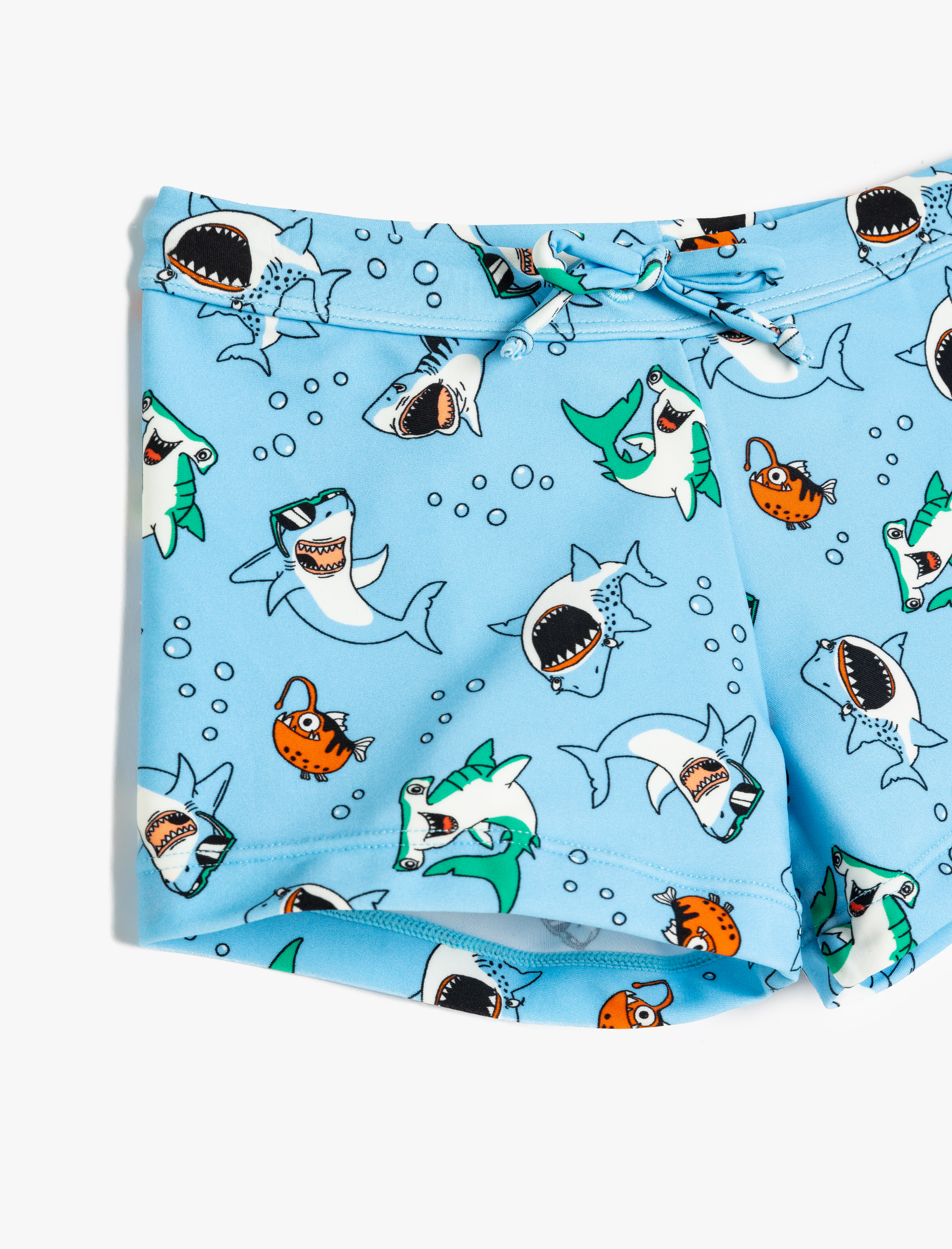  Erkek Çocuk Beli Bağlamalı Köpek Balığı Baskılı Deniz Şortu