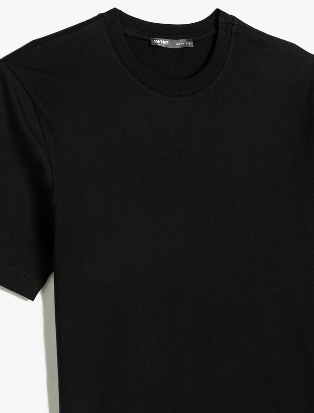 Pamuklu Kısa Kollu Bisiklet Yaka Basic Slim Fit Tişört_2