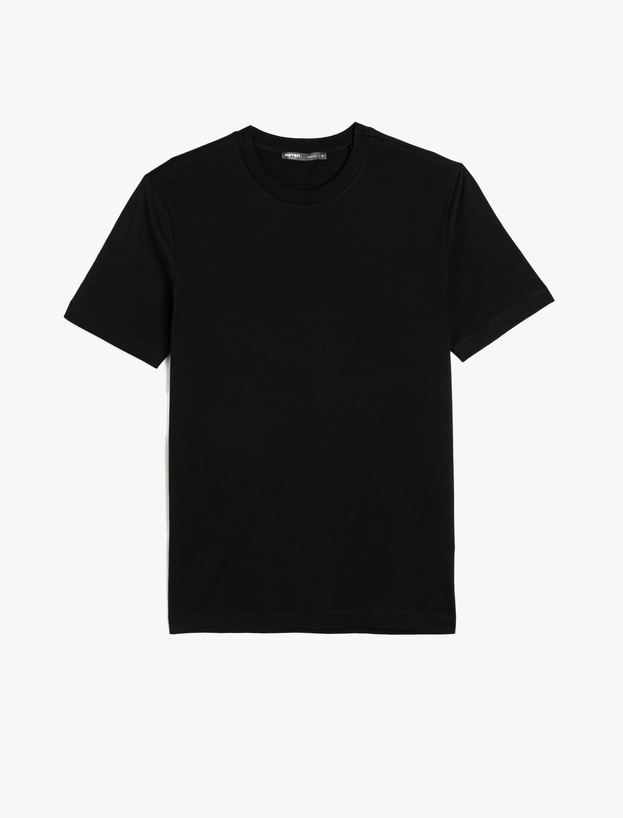 Pamuklu Kısa Kollu Bisiklet Yaka Basic Slim Fit Tişört_0