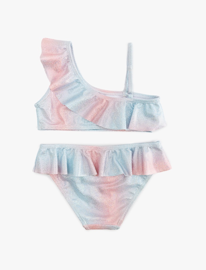 Kız Çocuk Bikini Takımı Fırfırlı Tek Omuz İnce Askılı