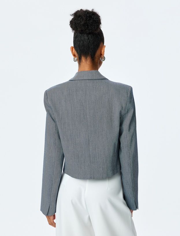 Uzun Kollu Düğmeli Kruvaze Yaka Crop Blazer Ceket_3