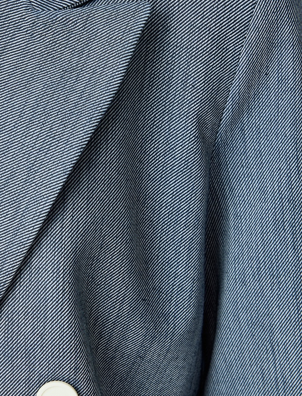 Uzun Kollu Düğmeli Kruvaze Yaka Crop Blazer Ceket_5