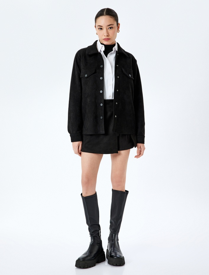  Bağlama Detaylı Süet Görünümlü Mini Şort Etek