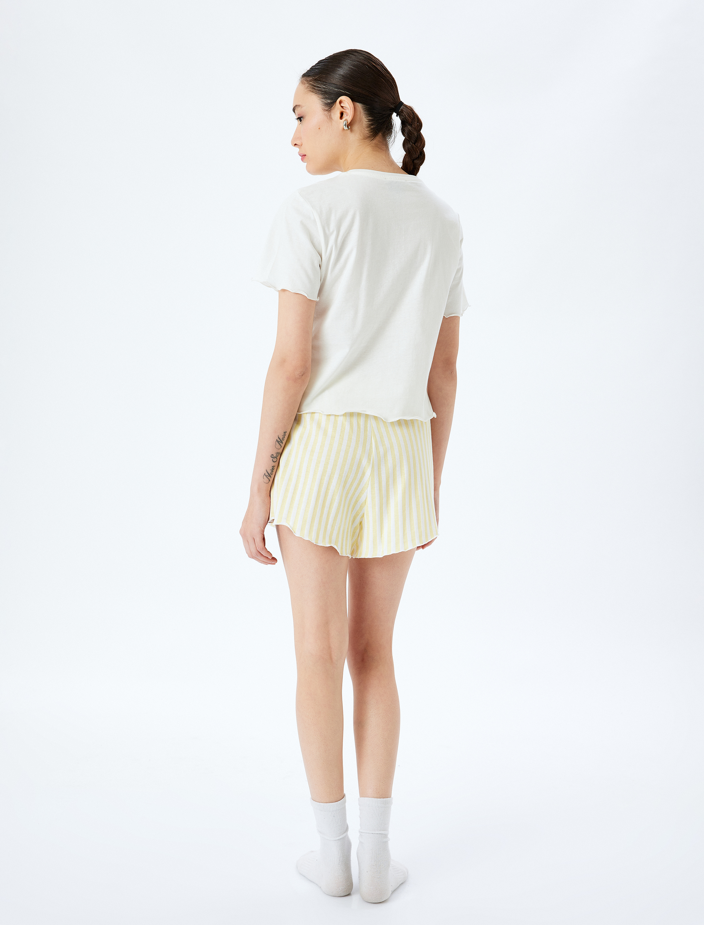   Pamuklu Limon Baskılı Kısa Kollu Şortlu Örme Pijama Takımı