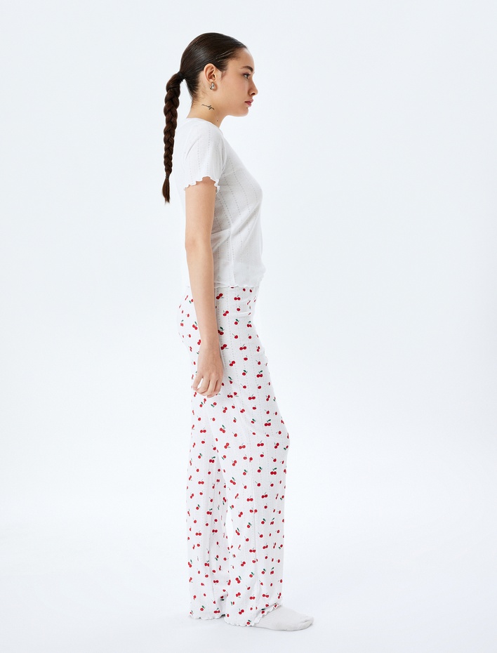  Kiraz Baskılı Pamuk Karışımlı 2'li Pijama Takımı