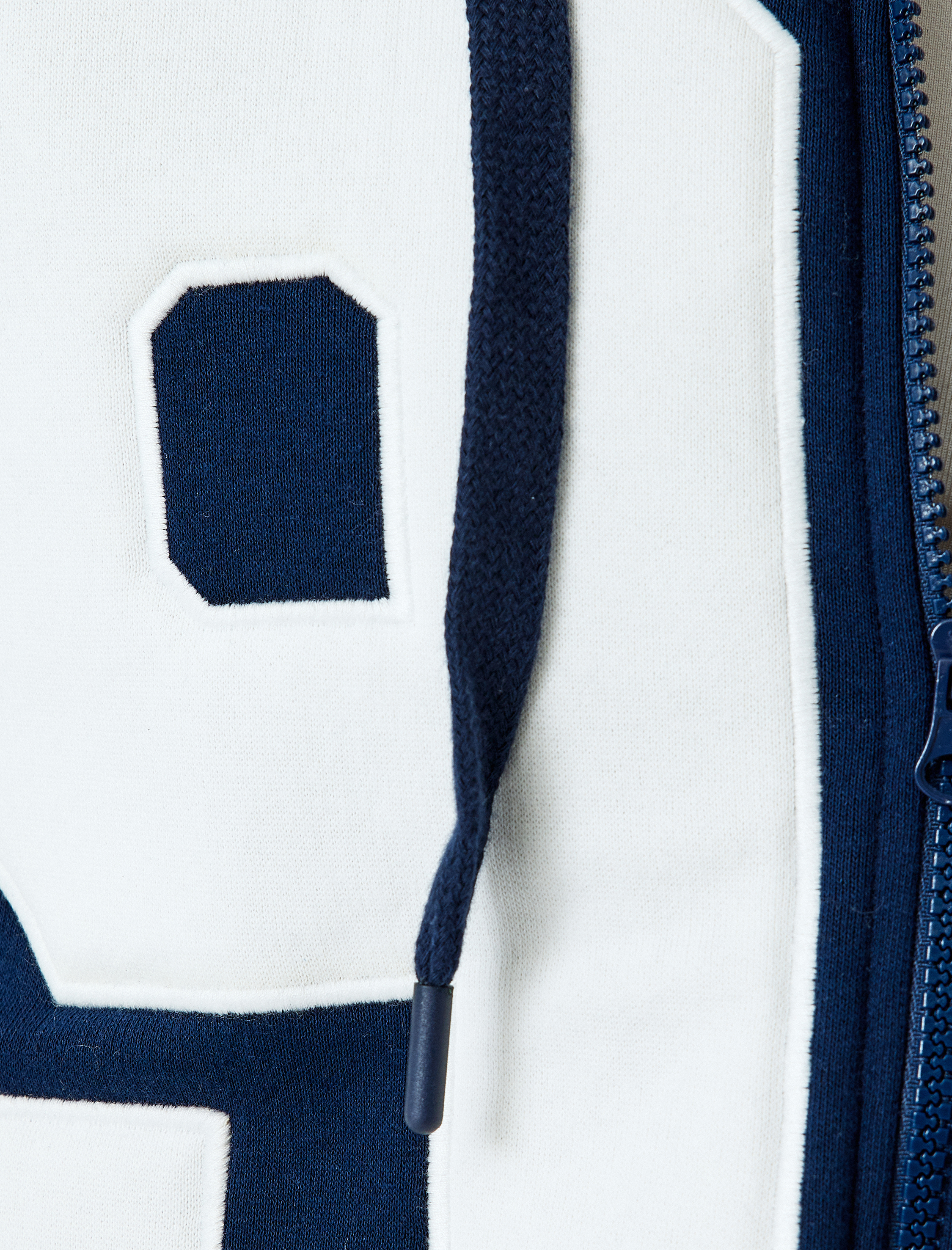 Şardonlu Kapüşonlu Kolej Nakışlı Oversize Fermuarlı Sweatshirt