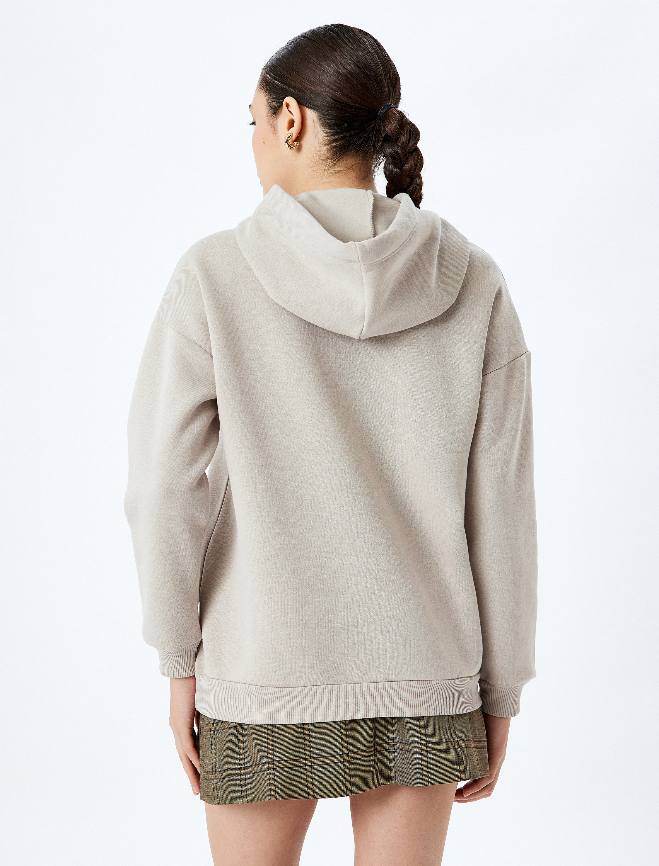   Şardonlu Kapüşonlu Slogan Baskılı Oversize Uzun Kollu Sweatshirt