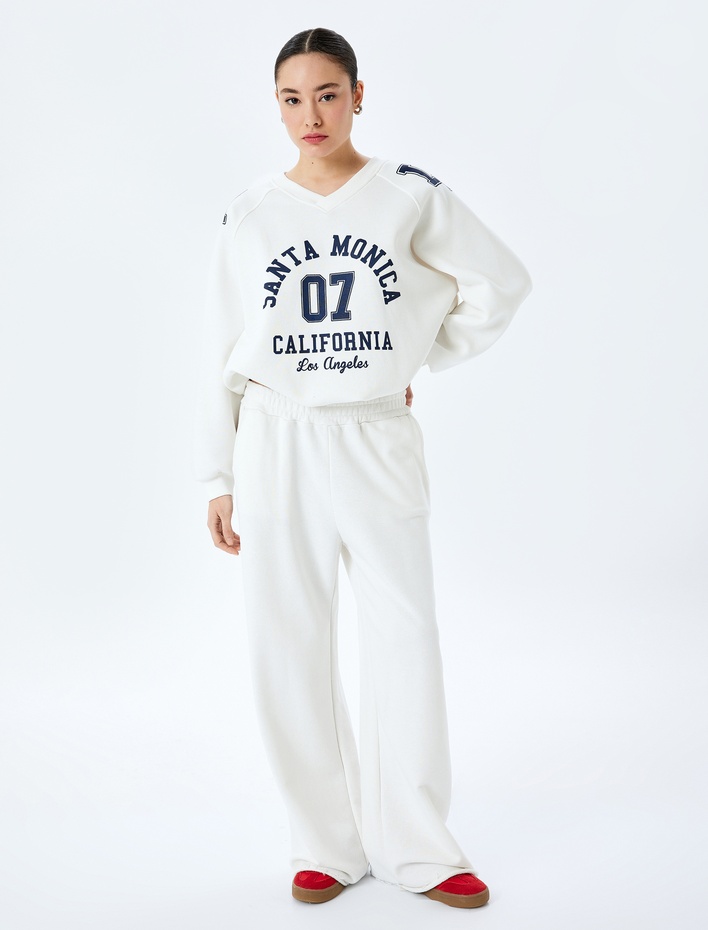  Kolej Baskılı Uzun Kollu Oversize V Yaka Sweatshirt