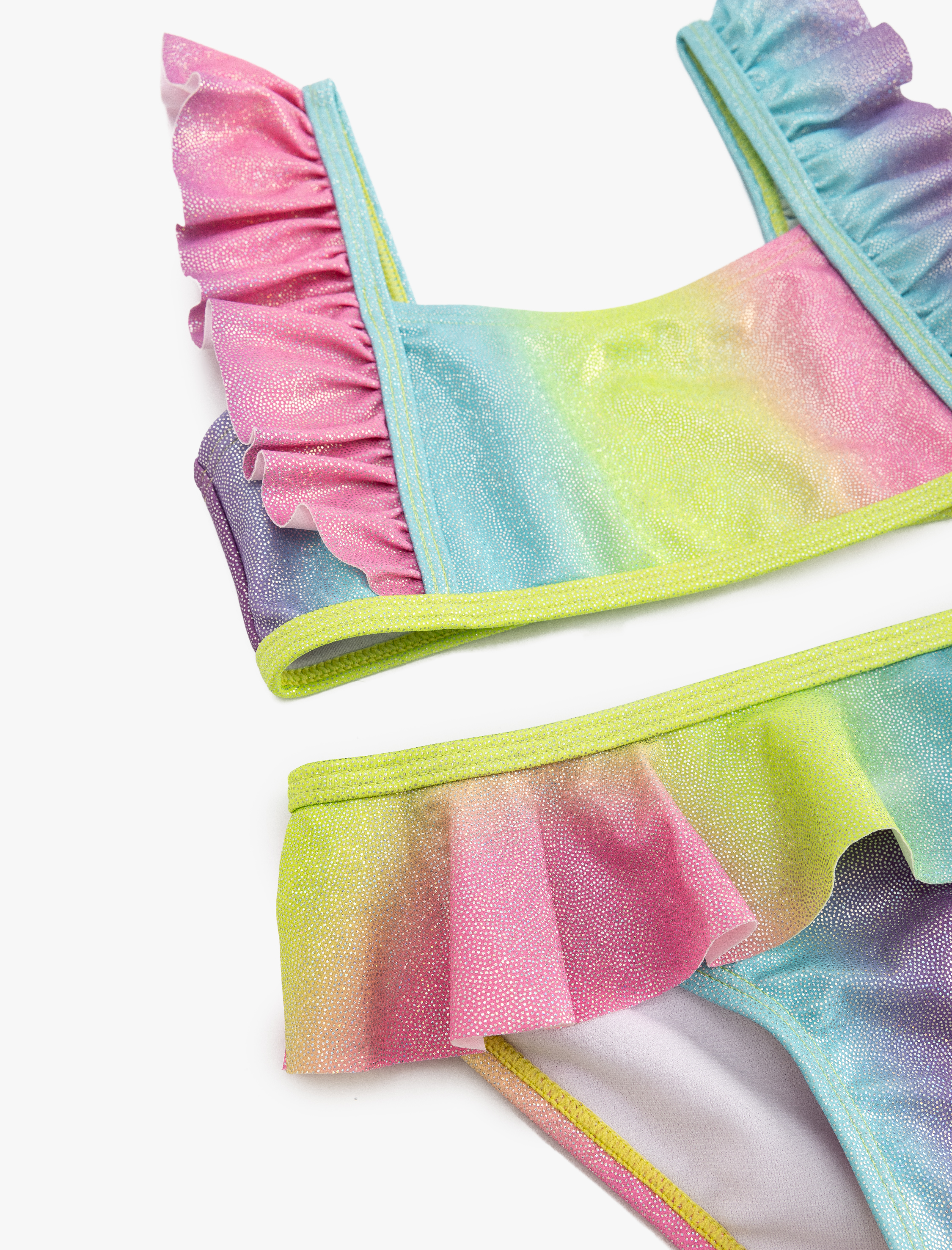 Kız Çocuk Parlak Askılı Fırfırlı Bikini Takımı