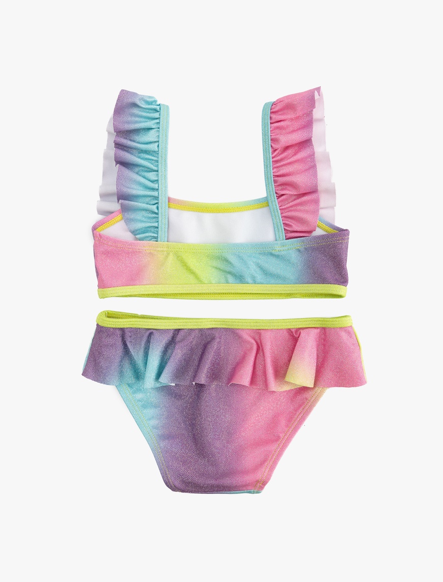  Kız Çocuk Parlak Askılı Fırfırlı Bikini Takımı